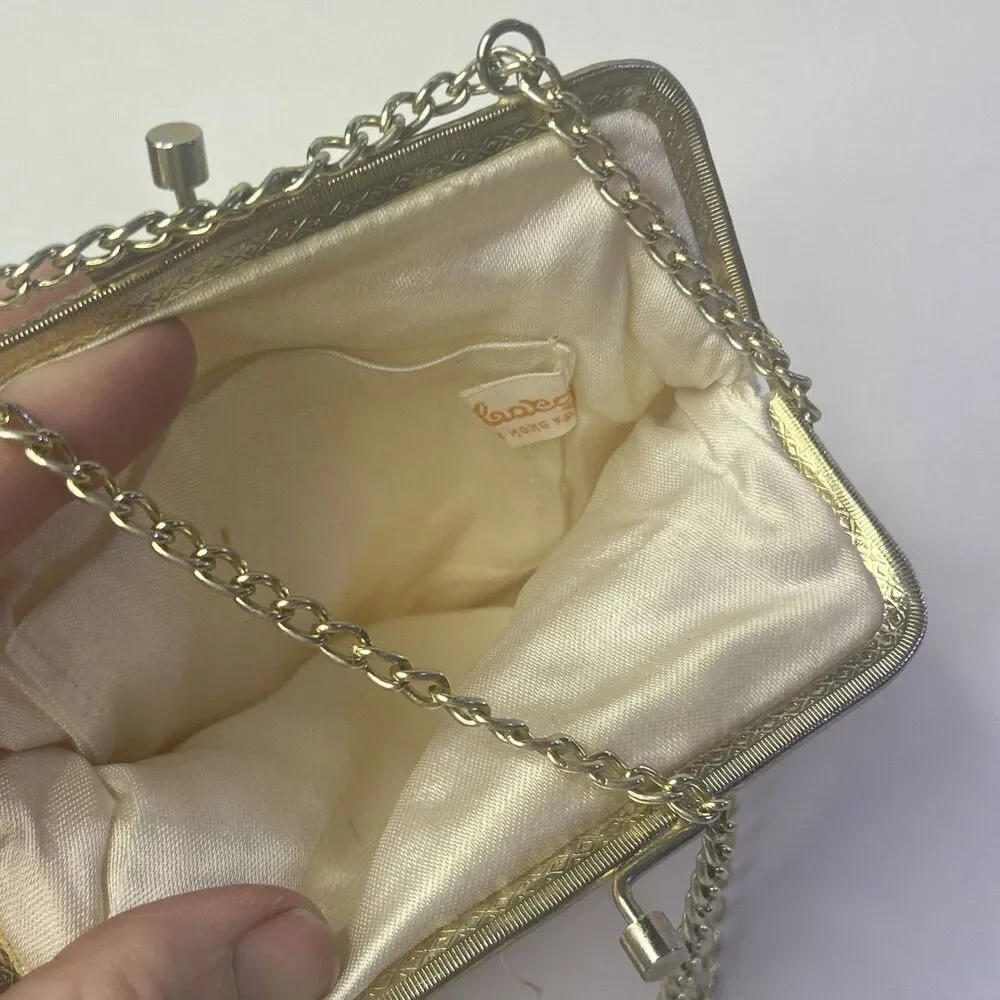 Vintage Walborg Beaded Evening Bag Purse Made in Hong Kong Ivory Beaded Purse